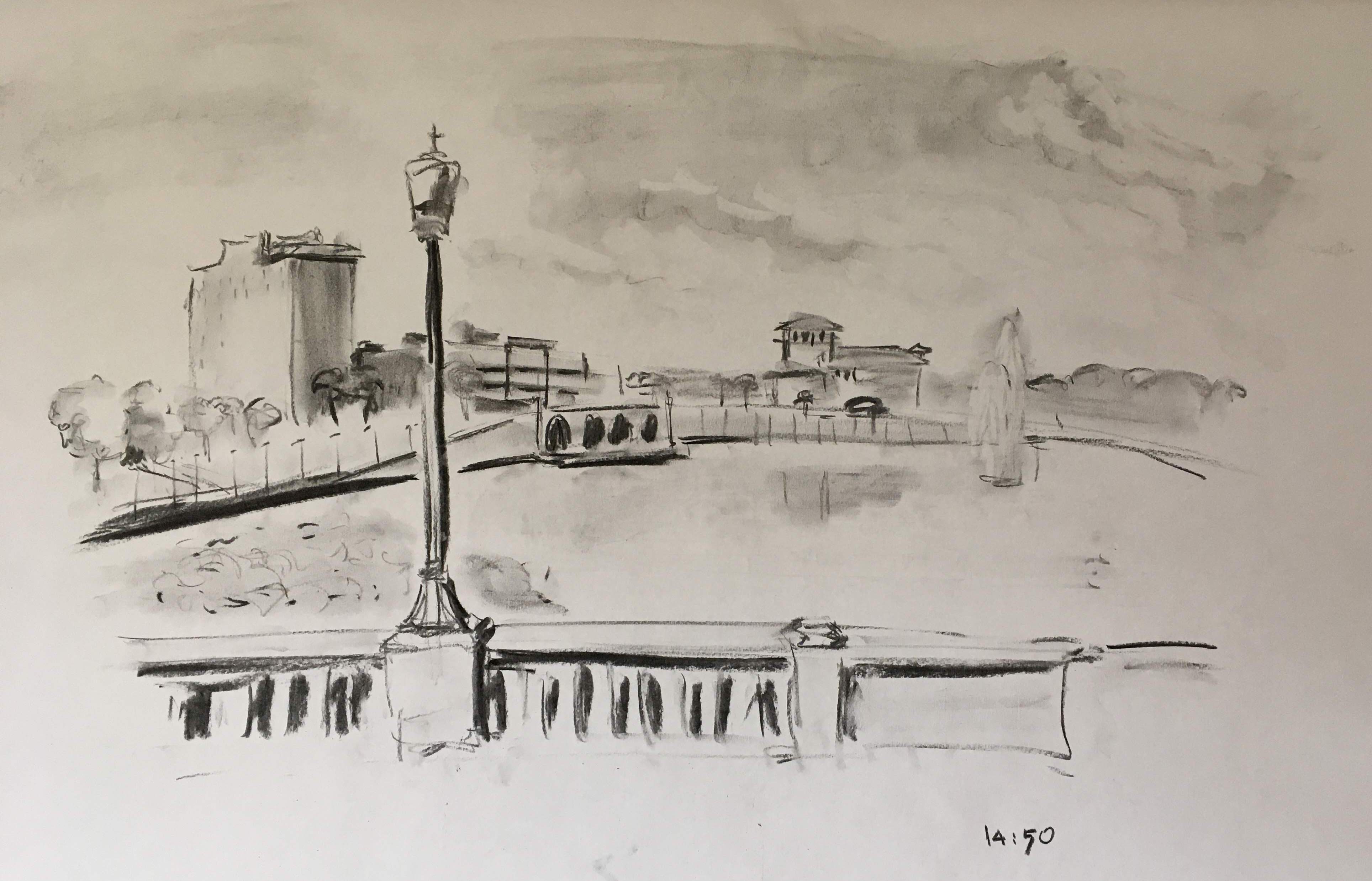 Vine charcoal on flip-chart paper (Photo reference from the course)