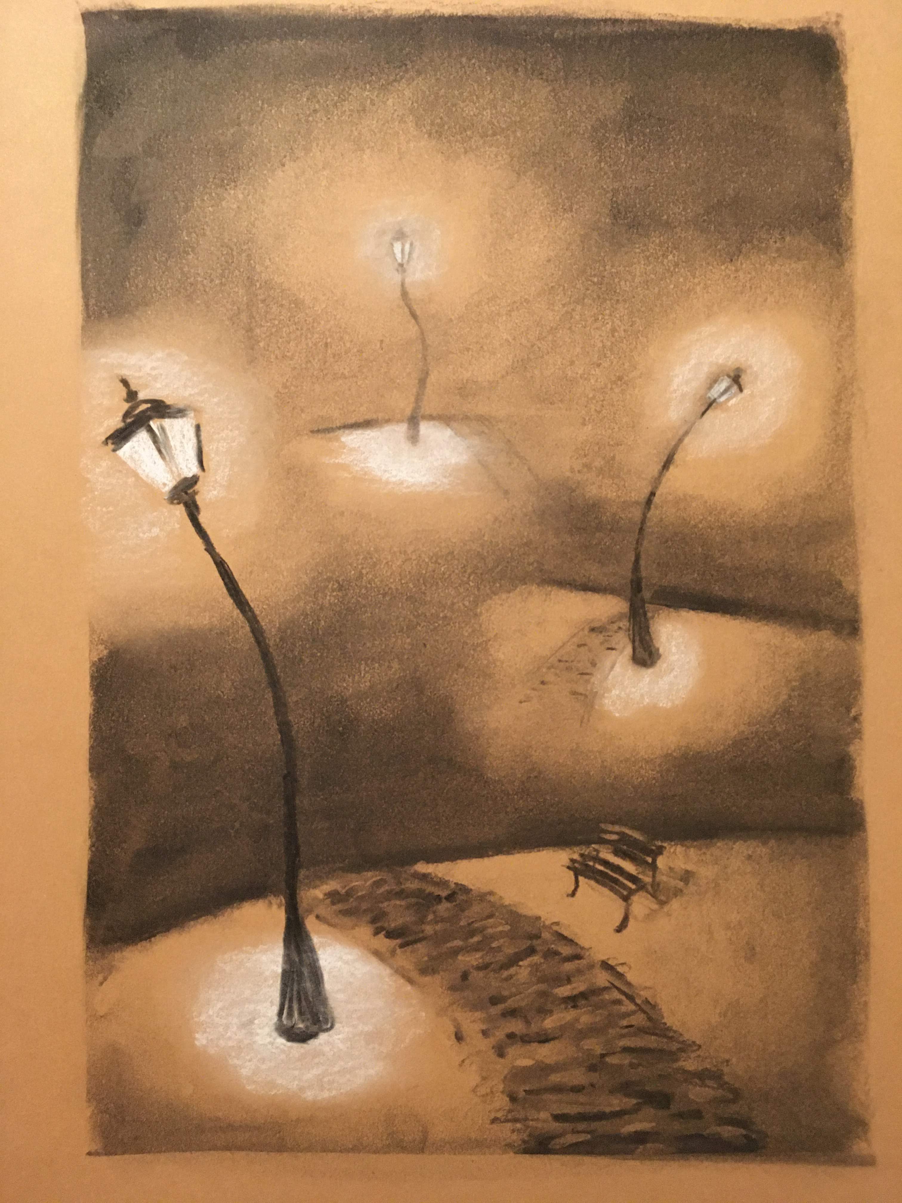 Got this ideea while watching the perspective lectures. Charcoal on colored paper.