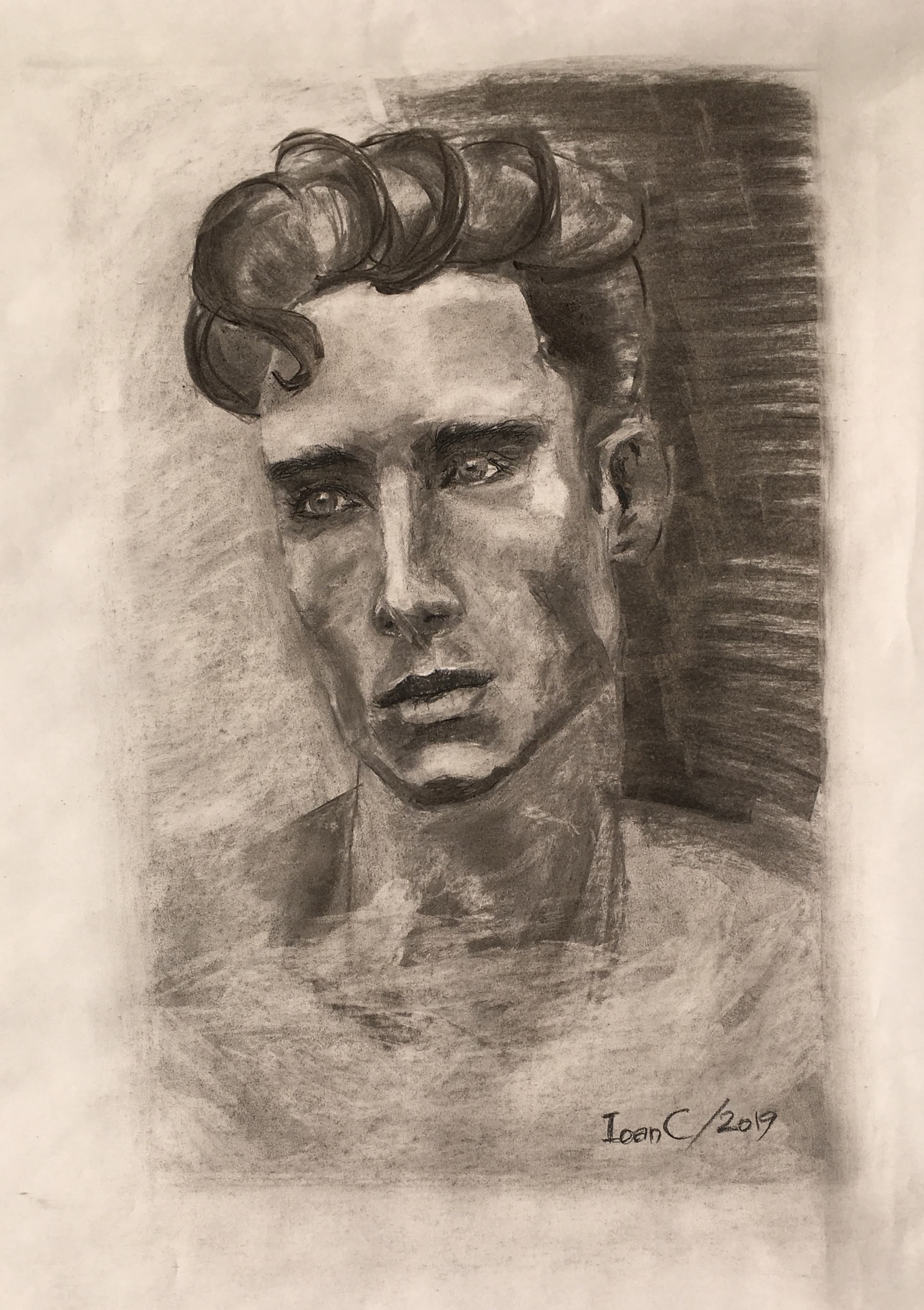 Charcoal demo on toned paper 1.5 hours, but using vine charcoal and flip-chart paper