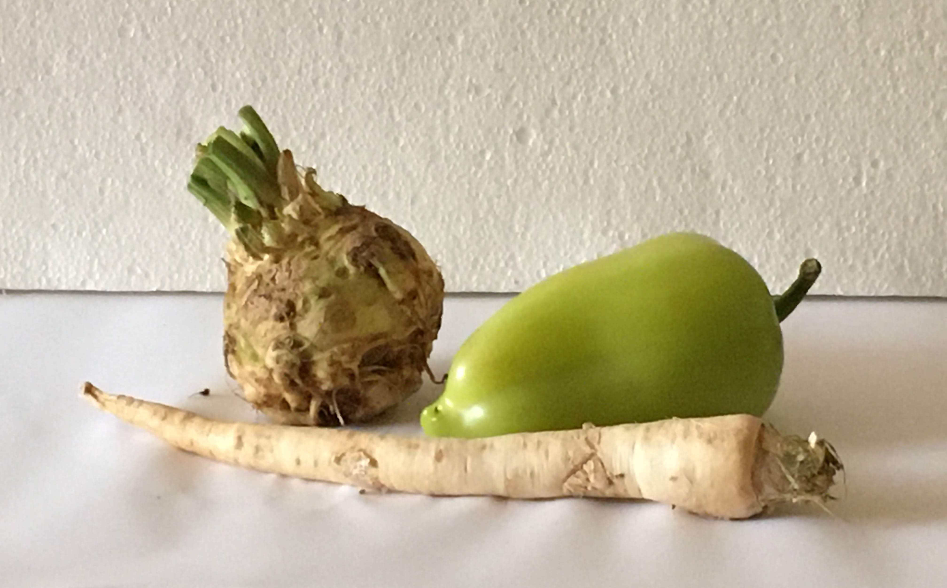 Extra challenge: celery root, green pepper and parsley root