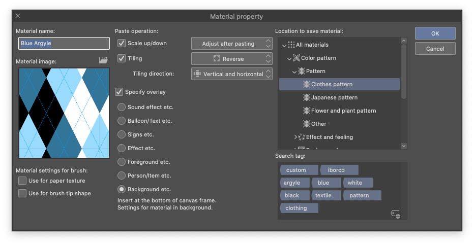 Save the argyle image as a tiling material