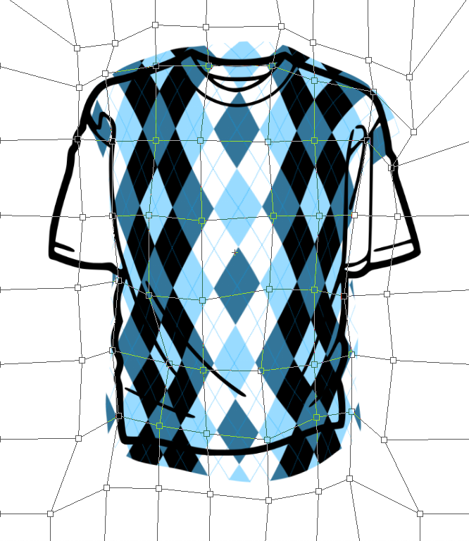 Rasterize the pattern and use the mesh transformation to make the pattern match the object