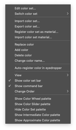 color set palette menu