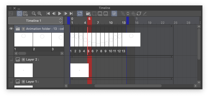 click the enable onion skin to view previous and next frames