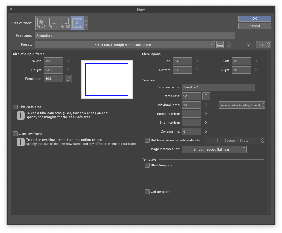 new animation dialog